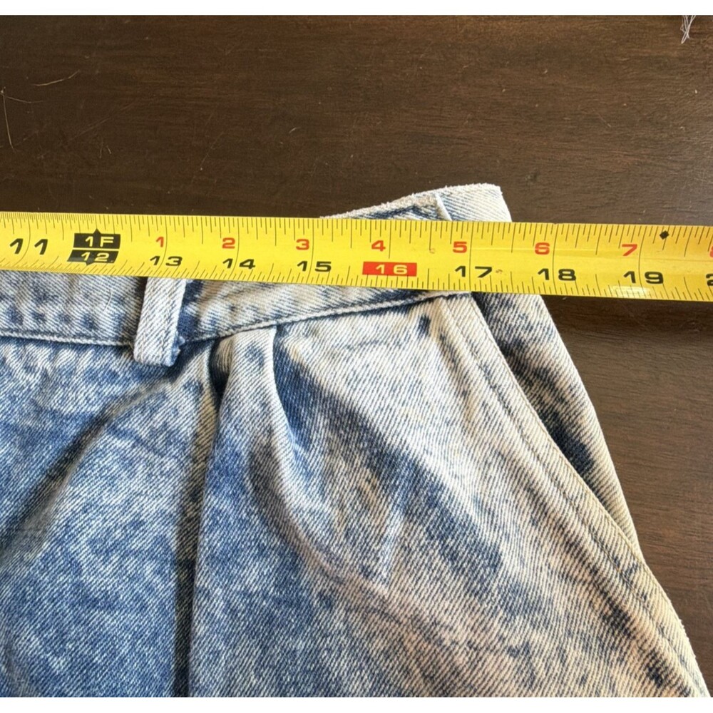 Vintage 80s Palmettos Acid Wash Denim Midi Skirt Pleated Button Back Slit L 16 - Picture 15 of 16